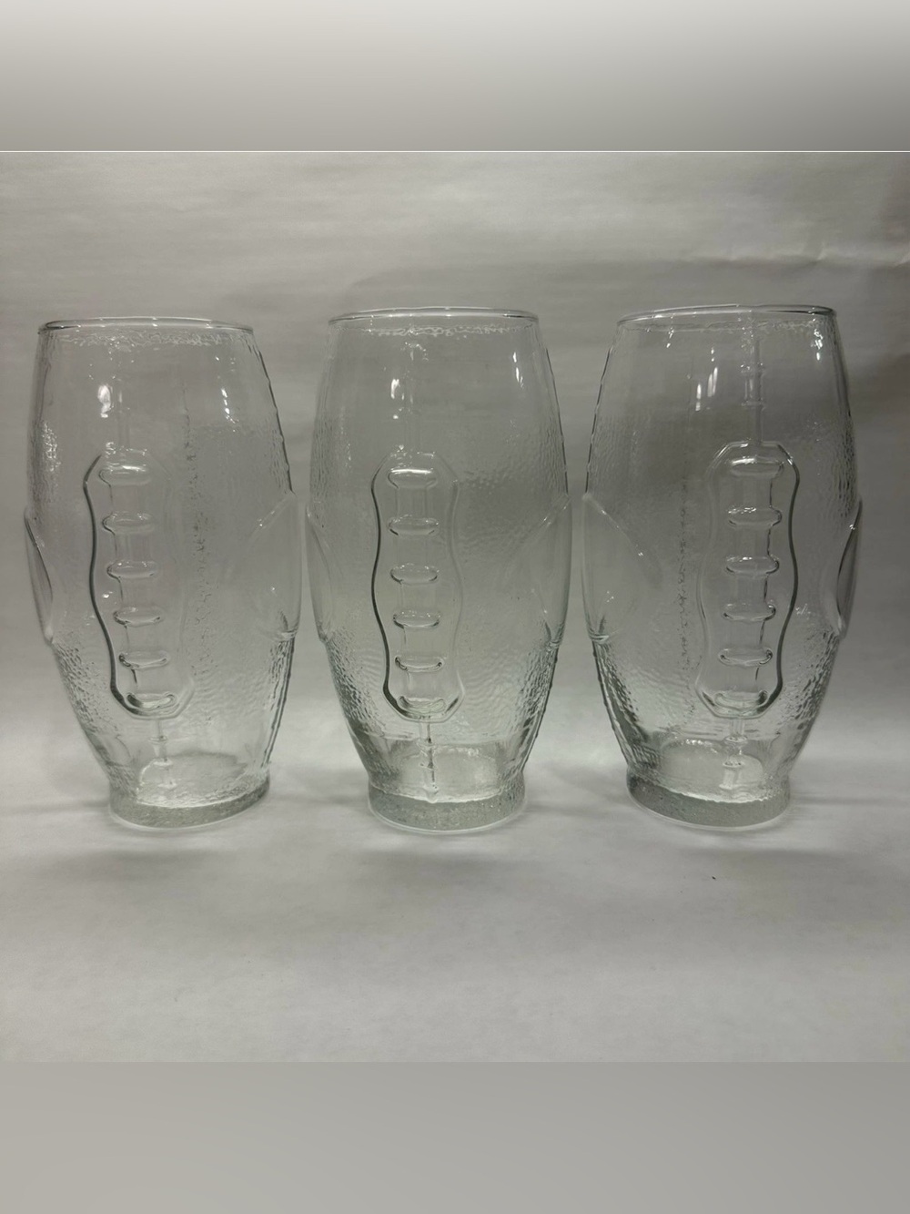 Set of 3 Vintage Libbey Football Glasses 24oz Figural Beer Soda Mug UV Selenium